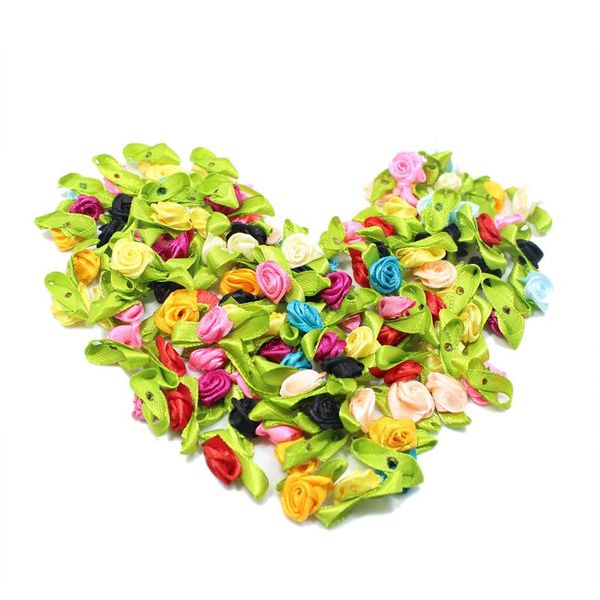 

decorative flowers & wreaths 100pcs mini satin ribbon artificial flower silk rose head diy wedding bow appliques craft sewing clothing acces