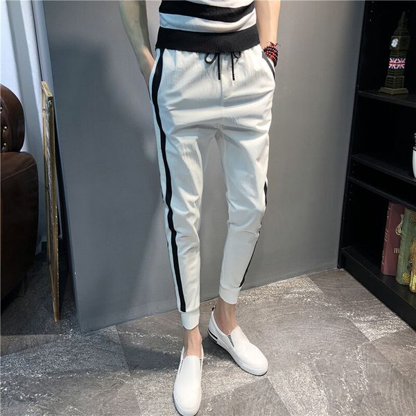 

men's pants men's spring autumn fashion teenager elastic waist trousers feet sweatpants men trend casual pants spiritual guy rj3a, Black