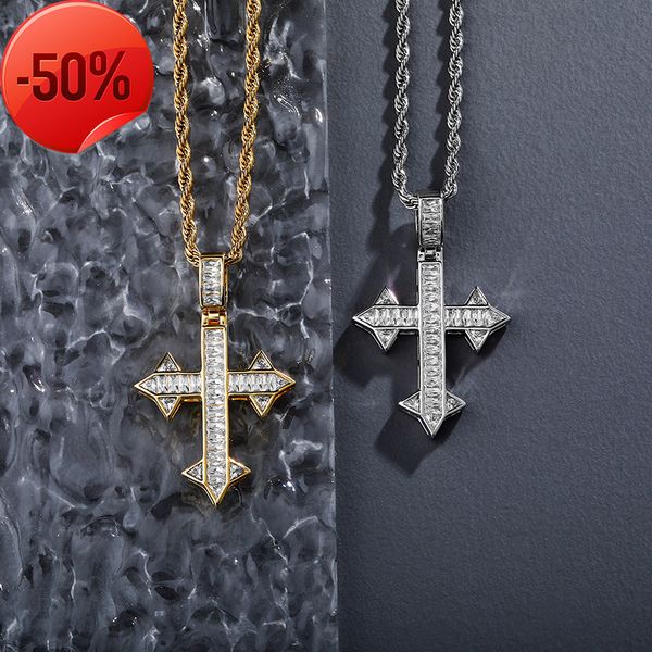 

new t square diamond cross hip hop pendant necklace men's and women's fashion jewelry, Silver