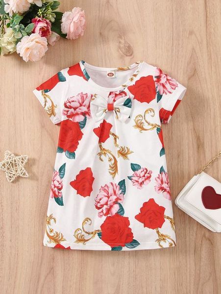 

baby baroque & floral print bow front dress she, Red;yellow