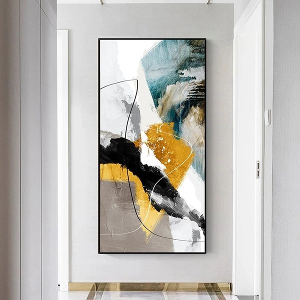 Abstrato em preto e branco linha dourada pôster nórdico planta de tela pintura a óleo de estilo moderno imagem de parede para decoração da sala de estar