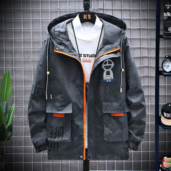 

man camouflage printing teenager jackets fashion hip hop zipper pullover windbreaker designer male loose thin hooded streetwear outerwear, Black;brown