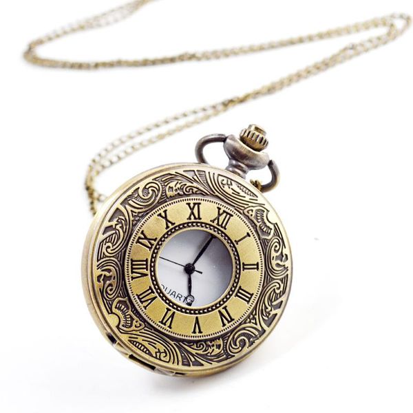 

pocket watches vintage roman numerals quartz watch for men women black case steampunk pendant necklace gifts with 40cm chain, Slivery;golden