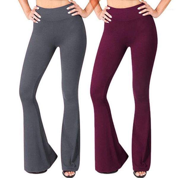 

women solid high waisted broad legged leggings pants ladies elastic sports gym running fitness drop #1201, Black