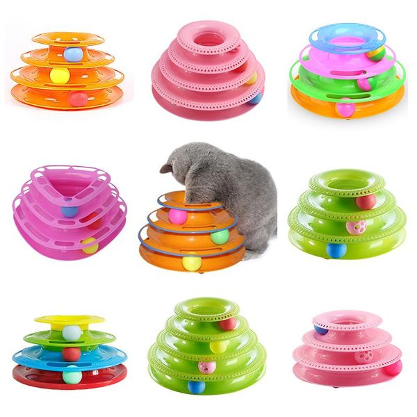 

cat toys three level pet toy tower tracks disc intelligence amusement triple pay ball training plate 2021