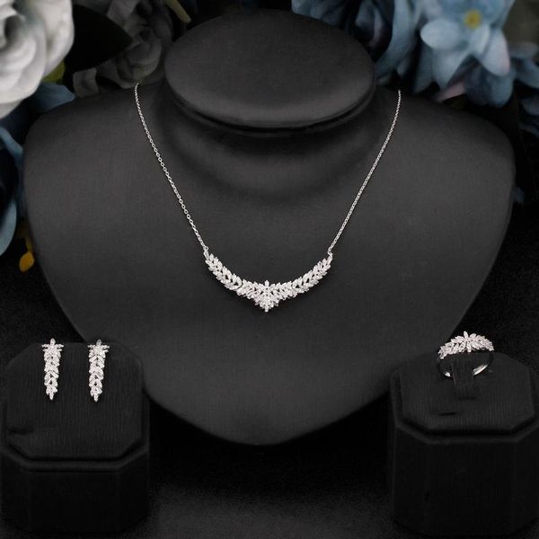 

earrings & necklace small jewelry set dubai cubic zircon long chain lobster clasp for women wedding accessories bijoux femme ensemble, Silver