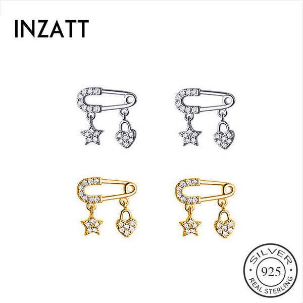 

stud inzareal 925 sterling silver zircon star heart earrings for fashion women fine jewelry cute minimalist accessories, Golden;silver