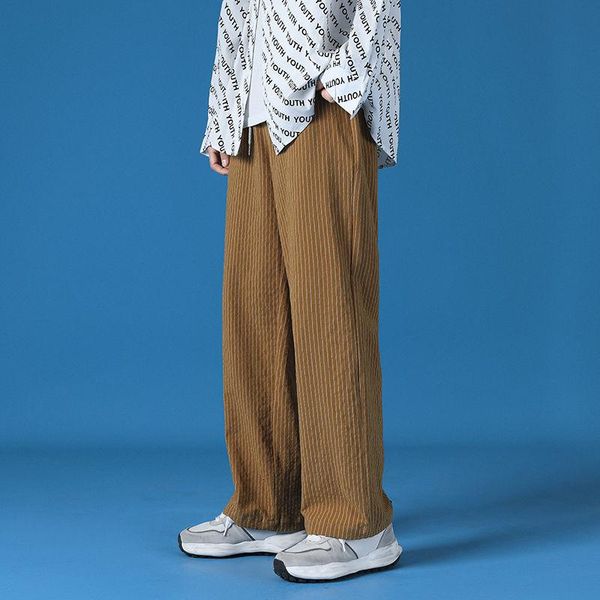 

men's pants spring summer cotton wide-leg fashion retro striped casual men streetwear korean hip-hop straight mens, Black