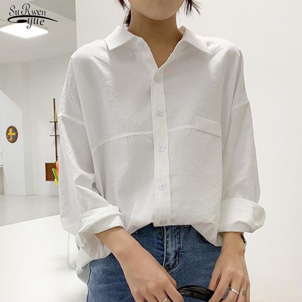 

women's blouses & shirts camisas mujer 2021 long sleeve plus size solid women blouse shirt vintage soft loose cardigan 6800 50, White