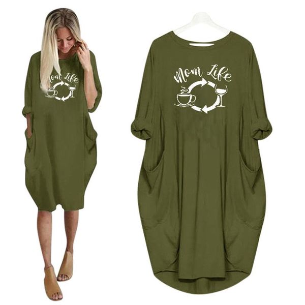 

plus size dresses 2021 fashion dress for women pocket mom life letters print graphic tees off the shoulder, Black