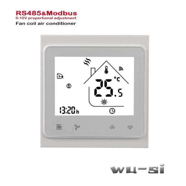 

smart home control 4pipe 2pipe cooling heating fan coil unit thermostat rs485 proportioneel valve 0-10v signaal control,95-240vac,24vac opti