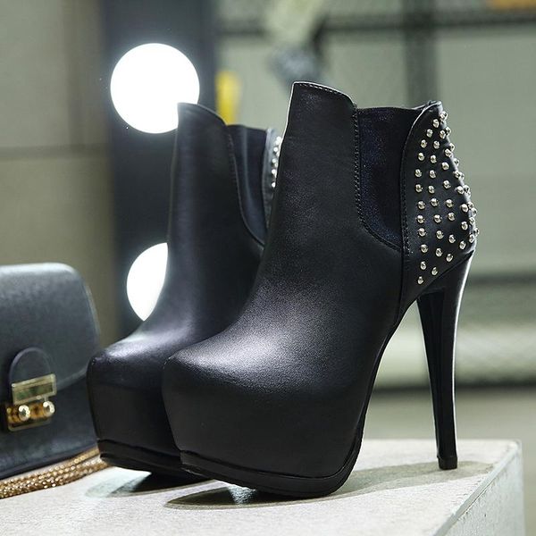 

boots super high-heel platform ankle pu leather women, Black