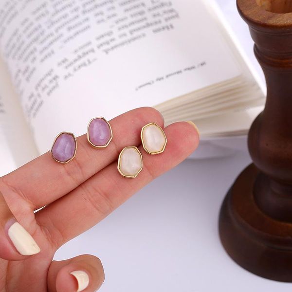 

stud s925 korean simple geometric irregular retro resin girl earrings, stylish women's 2021 jewelry shangzhihua, Golden;silver