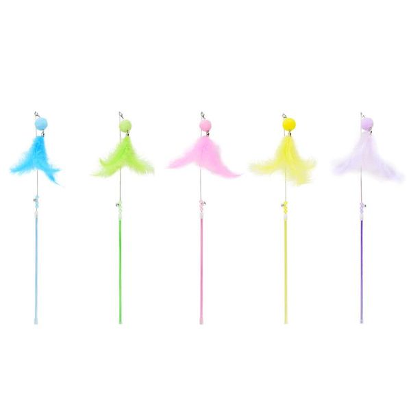 

cat toys 5pcs portable feather bell teaser sticks lovely pet teasing with pendants