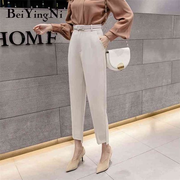 

black suit pants woman with belt caual vintage korean style autumn winter blazer harem female office ladies 210506, Black;white