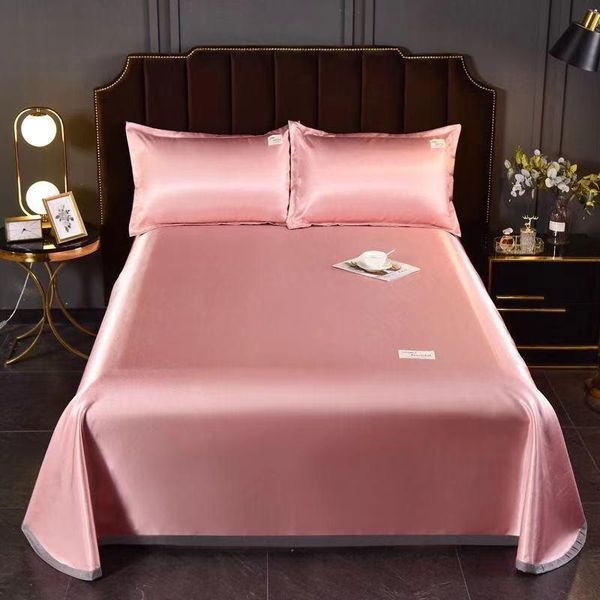 

sheets & sets home bedroom summer ice silk mat solid color wedding bedding set 1 bed sheet+2 cas non-slip king/queen size j8270