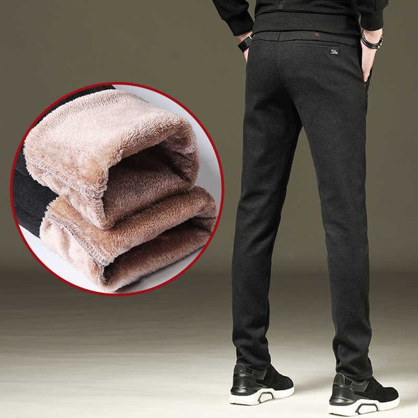 

winter men's plus velvet thick warm pants business casual fashion all-match trousers loose straight-leg pants 210531, Black