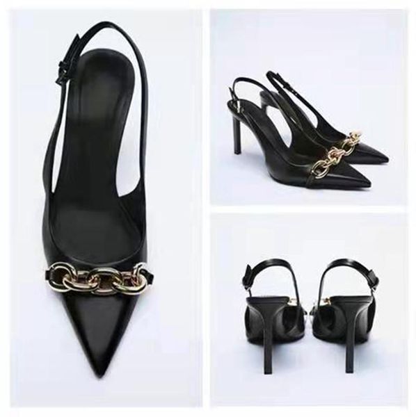 

sandals large size stiletto heels shallow mouth 2021 summer shoes closed toe suit female beige big pointed high black g