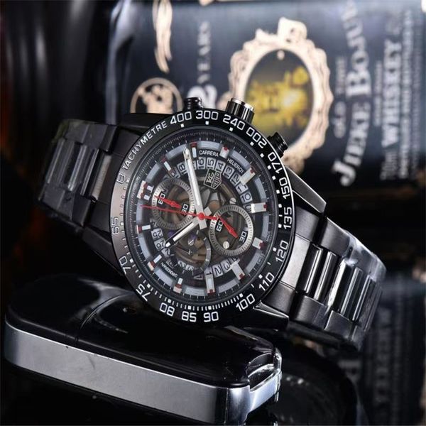 

2021 mens watch quartz movement stainless steel strap all functional small dial work satch relojes para hombres, Slivery;brown