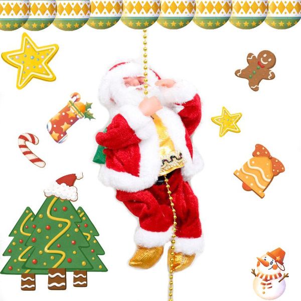 Decorazioni natalizie Corda a batteria Arrampicata su Babbo Natale Giocattoli musicali per albero Appeso Ciondolo Ornamento Decor X-mas