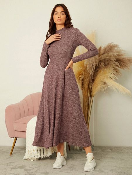 

marled knit mock neck dress b0up#, Black;gray