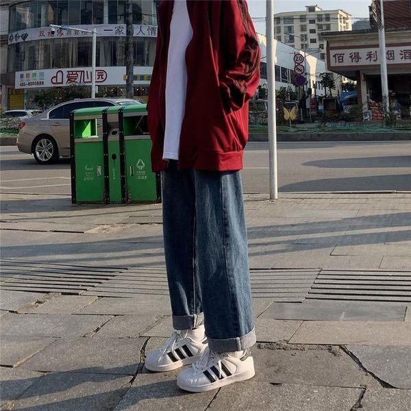 

women's jeans straight high waist women denim wide leggs pants korean style fashion 2021 spring casual loose all match, Blue
