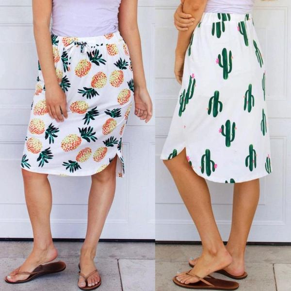 

skirts fashion women's casual print elastic waist split skirt holiday beach, Black