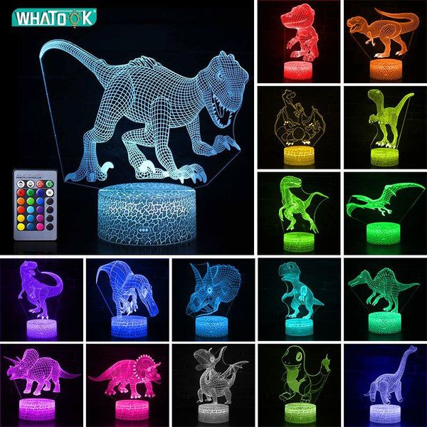

night lights 3d dinosaur light led illusion table lamp touch remote decor 16 colors kids child holiday christmas party raptor gifts toy