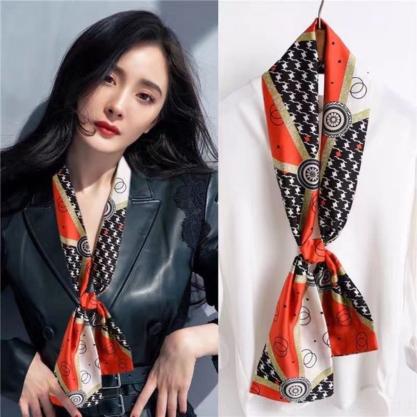 

shlq spring cravat and autumn ribbon silk scarves and scarves silk small scarf women's long decorative scarf long tie gifts ties, Black;gray