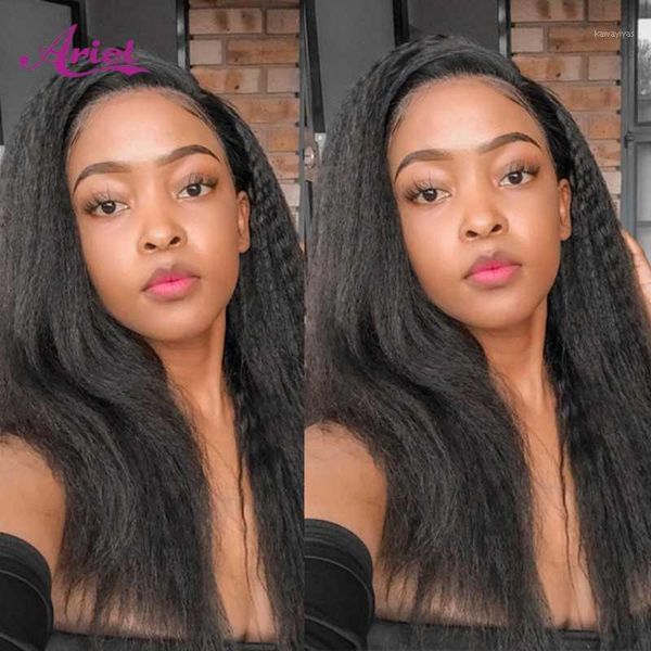 

peruvian yaki straight lace front wig natural hairline remy kinky human hair wigs pre plucked for black women1, Black;brown