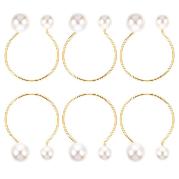 

napkin rings 6pcs metal circles pearl holder table setting
