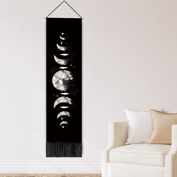 

tapestries black and white solar eclipse r moon phase tapestry wall hanging living room decor background boho tassel painting