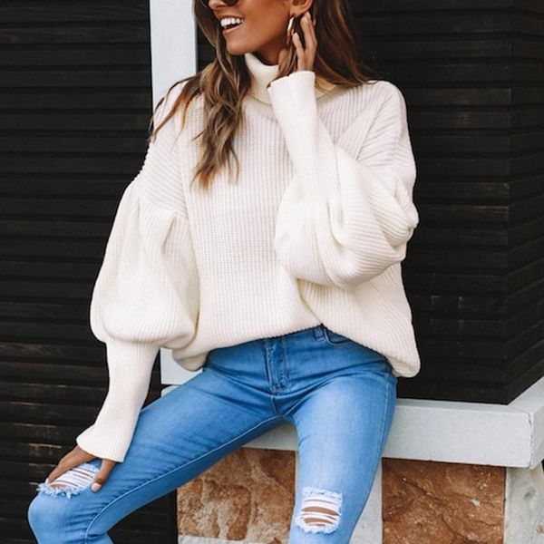 

women's sweaters vicabo fashion sweater white turtleneck lantern long sleeve pullover autumn female high street women, White;black