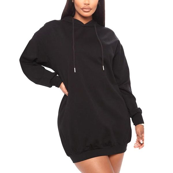 

women's hoodies & sweatshirts women sweatshirt solid color tunics drawstring decoration hooded long sleeve casual pullover, Black