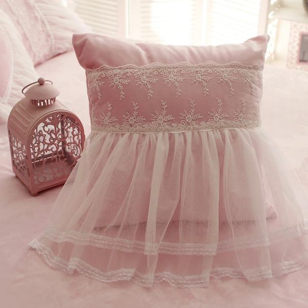 

cushion/decorative pillow pink lace princess lovely korea style cushion cover sofa bed room dec square coral velvet wholesale fg167
