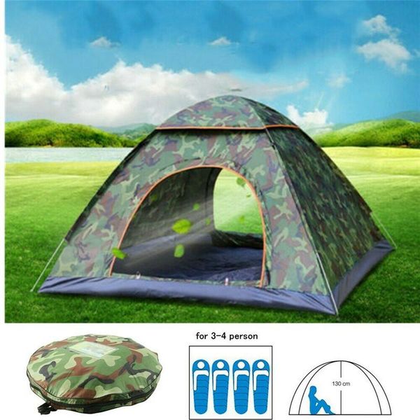 

outdoor portable beach tent camouflage camping for 3-4 person single layer polyester fabric tents carry bag travel pads