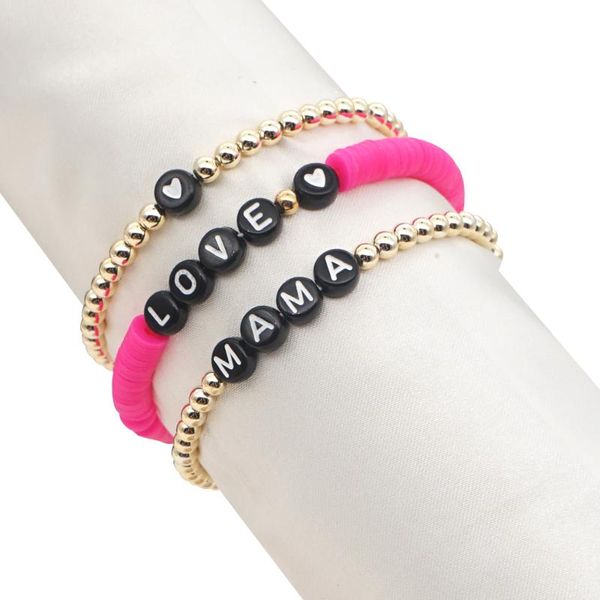 

beaded, strands go2boho 3pcs/set heart love mama letter jewelry gift gold color beaded bracelet heishi polymer clay beads bracelets for wome, Black