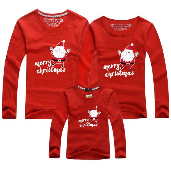 

christmas family matching clothes full sleeve mother daughter t-shirts santa claus reindeer elk print tees red 210429, Blue