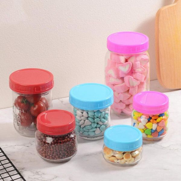 

kitchen storage & organization colourful 12/16pcs household sealing lid plastic portable food glass jar supplies