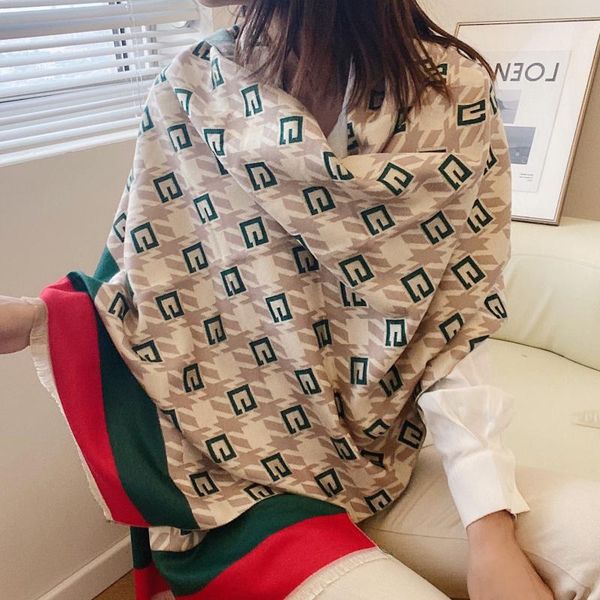 

scarves european and american trend cashmere scarf women's autumn winter warmth thick houndstooth double-sided big shawl, Blue;gray