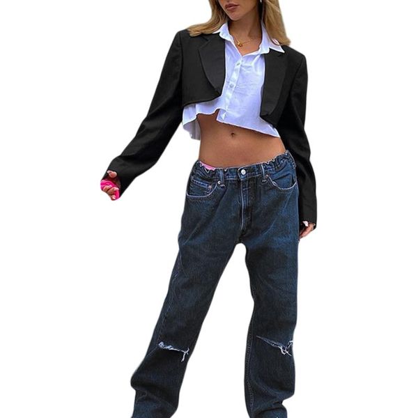 

women's jackets female suit jacket, solid color turn-down collar long sleeve coat short for spring fall, black, s/m, Black;brown