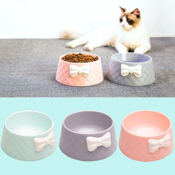 

cat dog bowl dish with bowknot diamond pattern pet single water feefer deepening leak-proof bowls & feeders