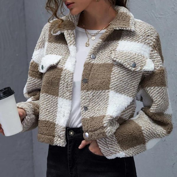 

women's jackets women blouse plaid shirts jacket long sleeve ladies turn down collar white fashion tunic woman clothes chaquetas jas, Black;brown