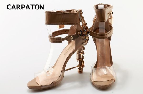 

carpaton selling transpartent pvc patchwork high heel sandal open toe crystal embellished padlock woman sandals, Black