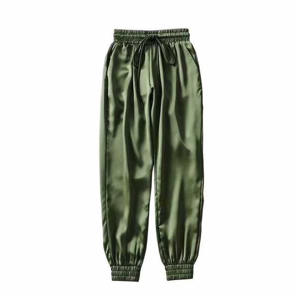 

women's pants & capris autumn satin joggers women casual trousers elastic high waist pink sweat green sweatpants winter, Black;white