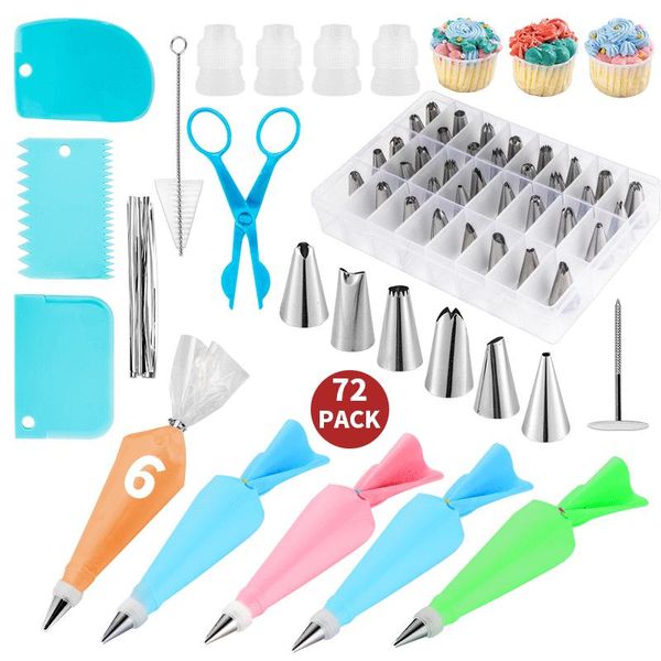 

baking & pastry tools 14pcs/set reusable icing piping nozzles set scraper flower cream tips converter bag kit cup cake decorating