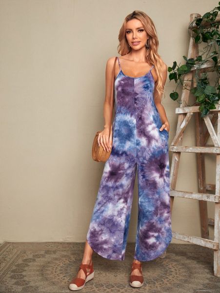 

emery rose pocket front tie dye cami jumpsuit o6pq#, White