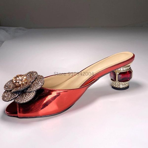 

women's slippers ladies elegant peep toe shoes woman big flower low block heels women fashion female mules summer, Black