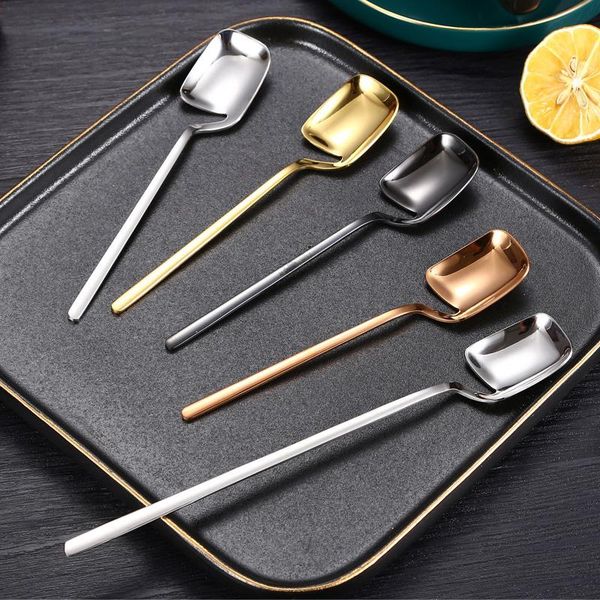 

spoons stainless steel hanging stirring coffee spoon tableware metal dessert long handle milk household supplies