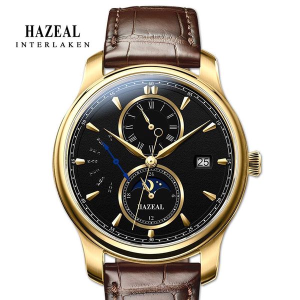 

switzerland men watch gold seagull automatic self-wind male mechanical waterproof reloj hombre wristwatches, Slivery;brown